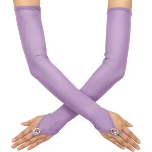 Women's Lavender Long Fabric Finger Loop Gloves Bridal Wedding Party Costume